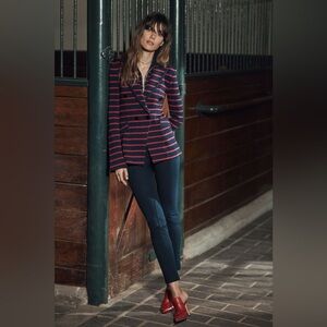 Veronica Beard | Fontana Blue & Red Striped Double Breasted Knit Blazer